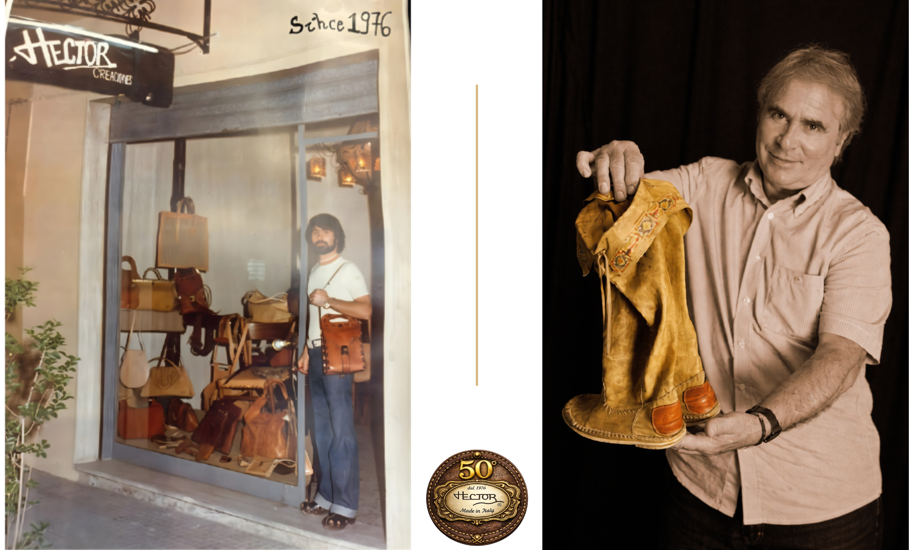 Hector Riccione 50 años - tienda histórica desde 1976 en Riccione, Hector con Indianino original, logo celebrativo 50° aniversario